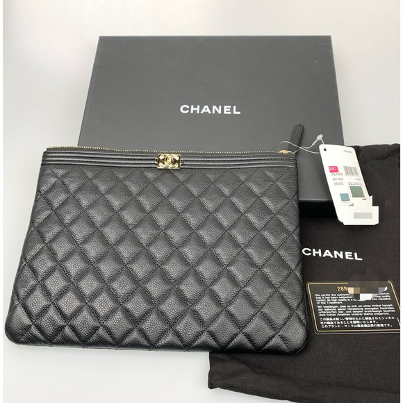 NIB Chanel Boy O Case Large Clutch Quilted Black with Gold Hardware - Picture 3 of 14